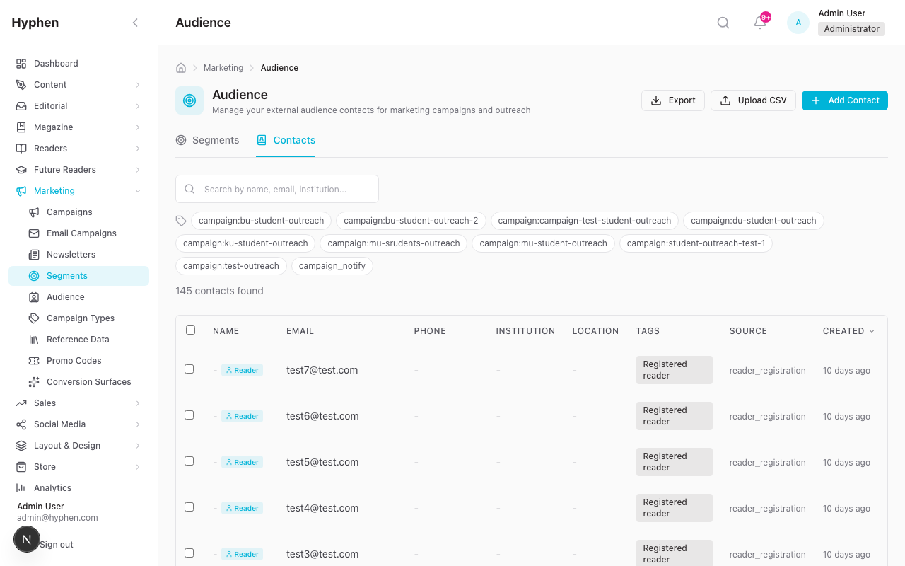 Audience contacts list