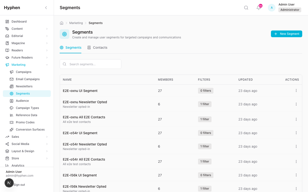 User segments list