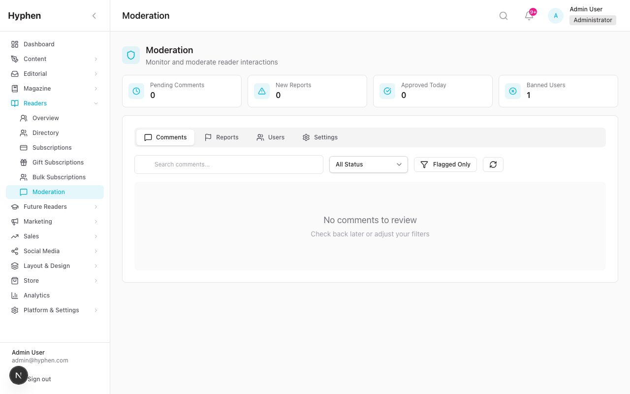 Moderation comments tab