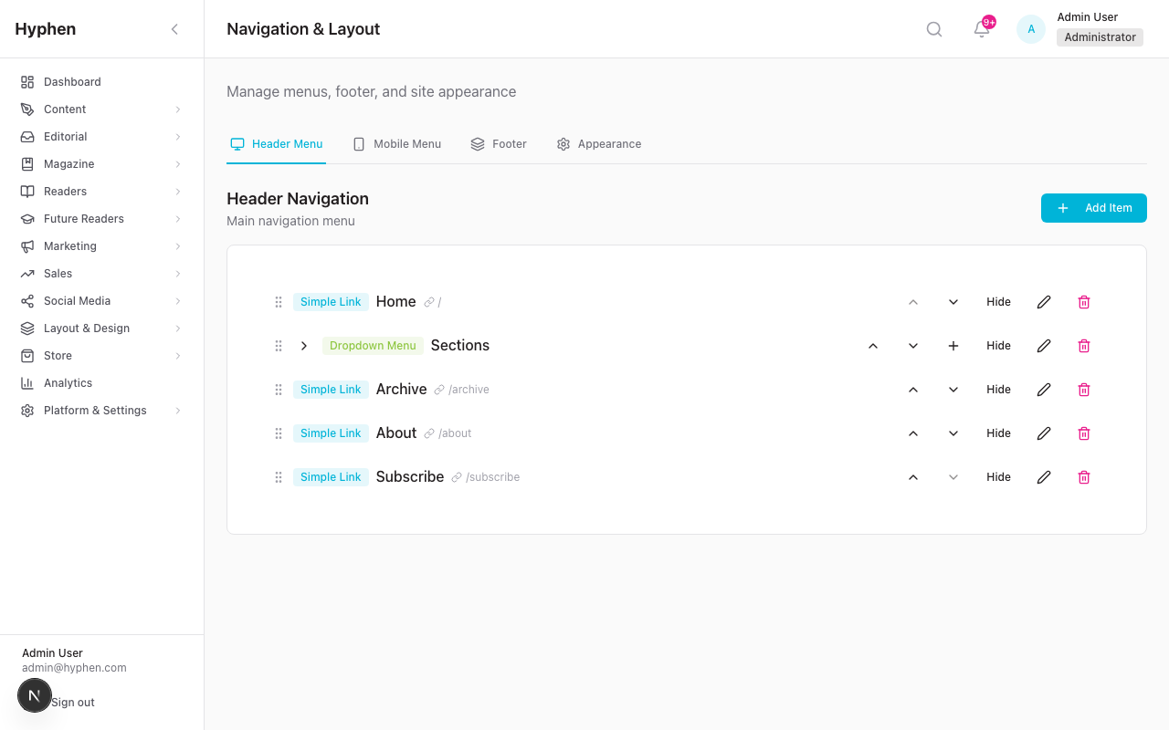 Navigation — Header Menu